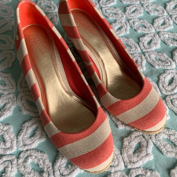 Lifestride coral & cream striped canvas heels - Picture 3 of 7